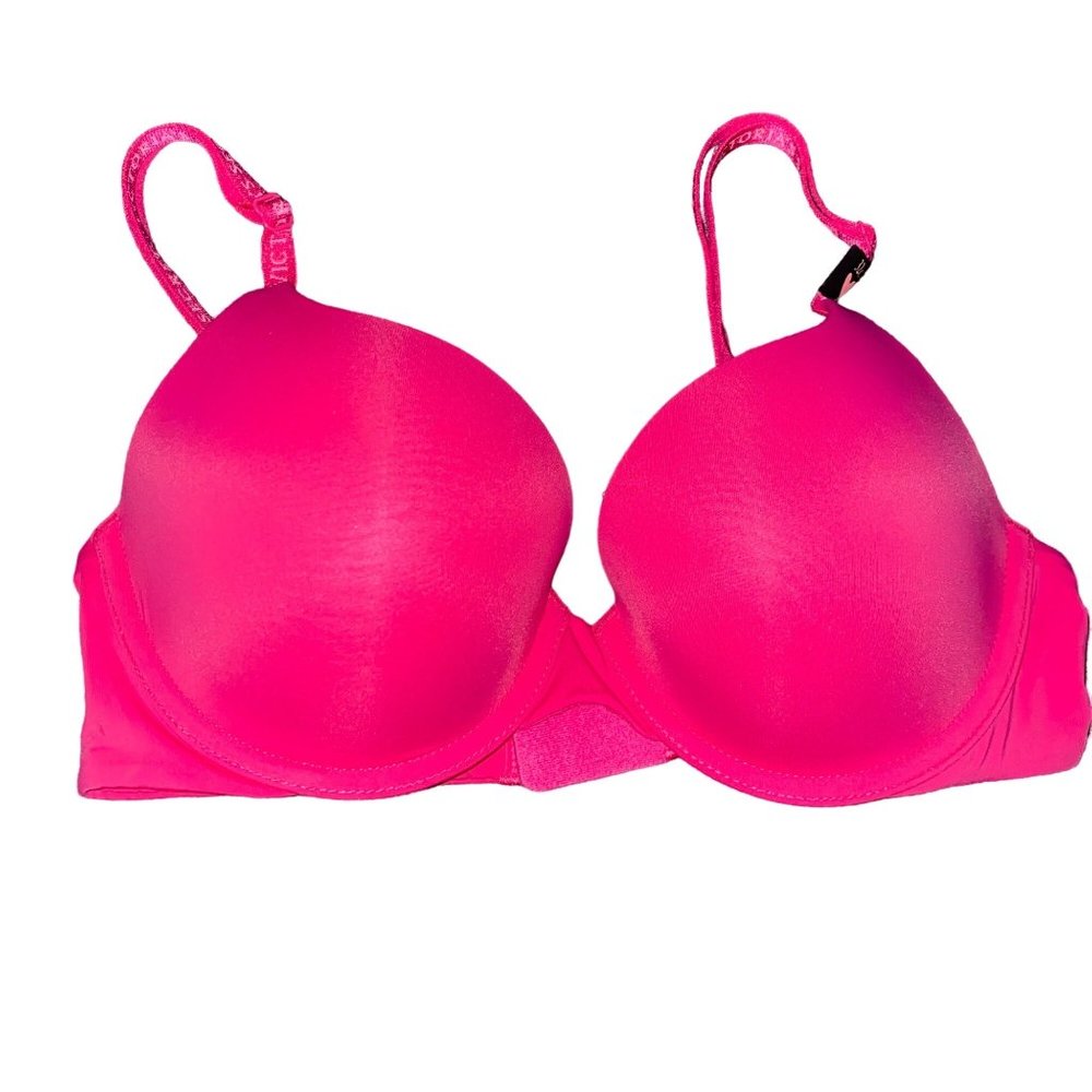 Victoria's Secret Tee Shirt Push Up Bra Fully Lined Hot Pink Size 32C Barbie NWT